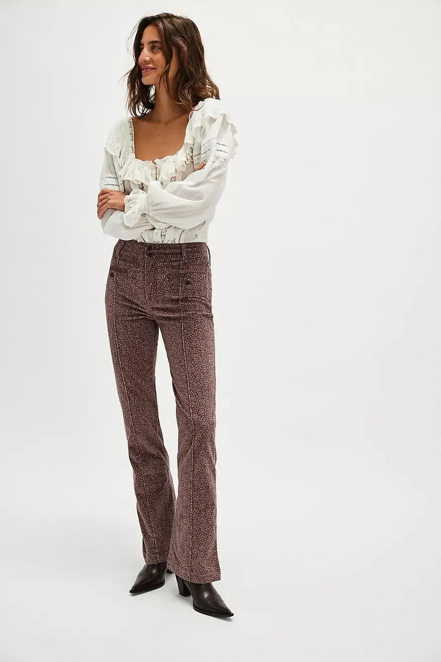 NWT Free People City Line Slim Pants $178 SIZE 10 Chocolate Combo High-Rise